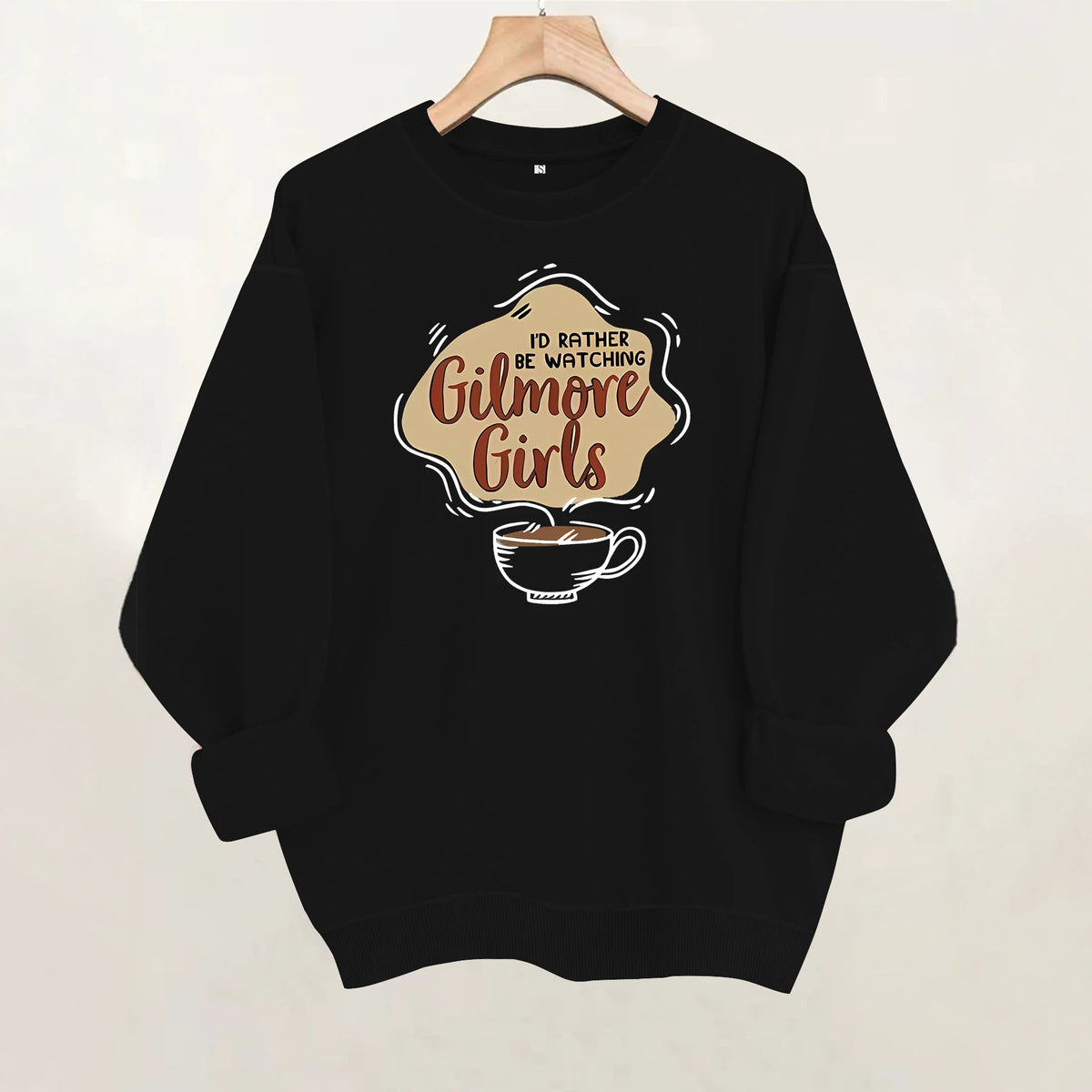 Letter and coffee cup print loose women's fleece hoodie