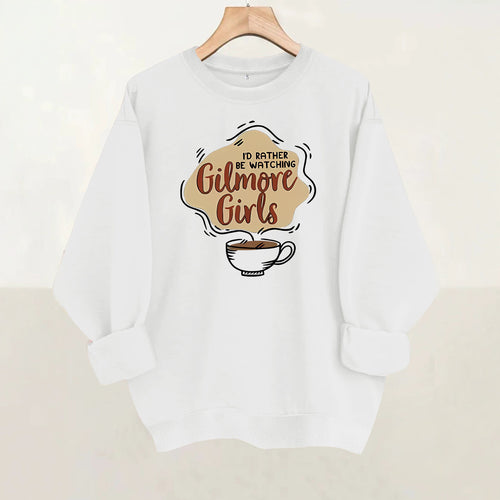 Letter and coffee cup print loose women's fleece hoodie