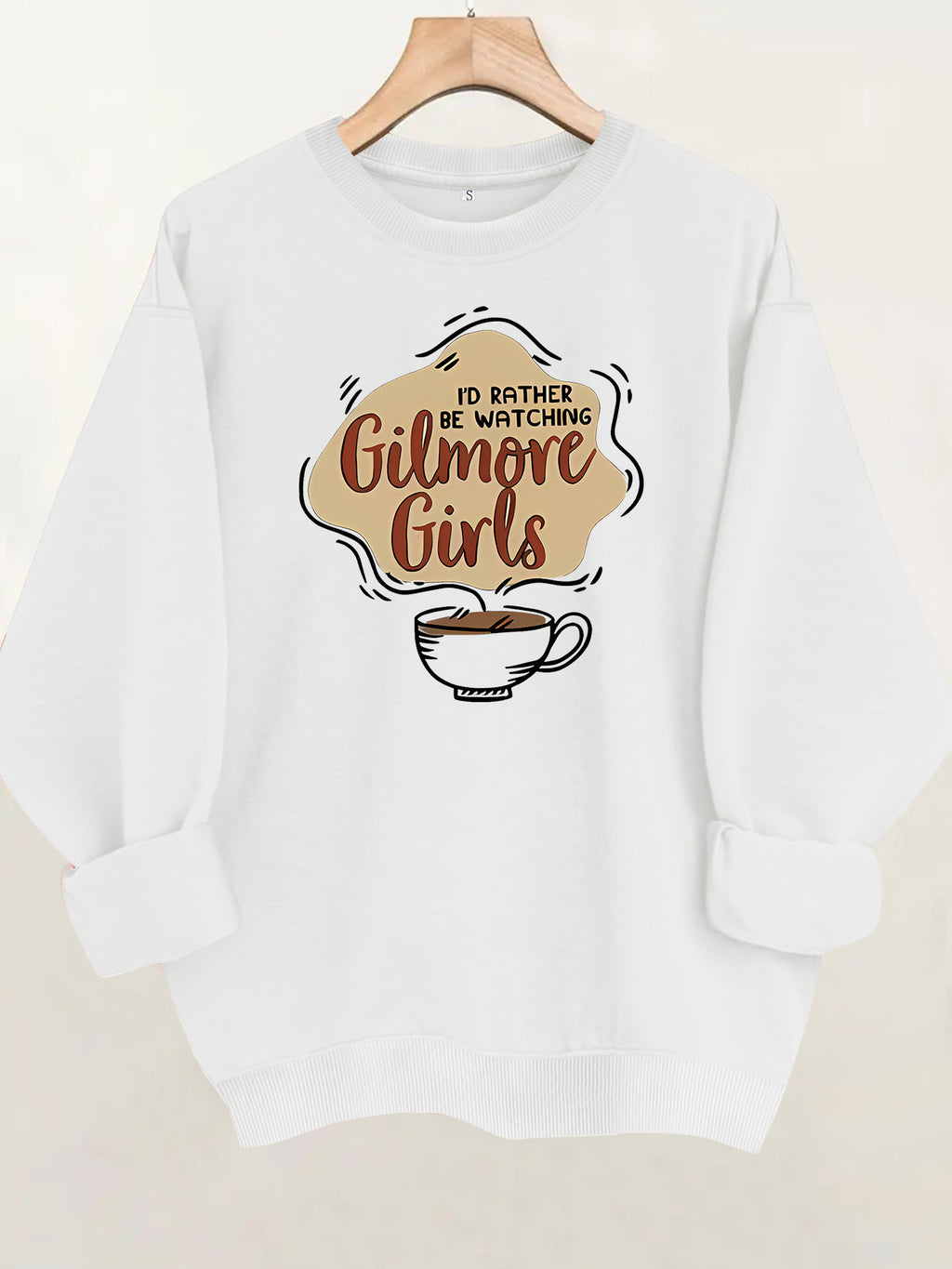 Letter and coffee cup print loose women's fleece hoodie